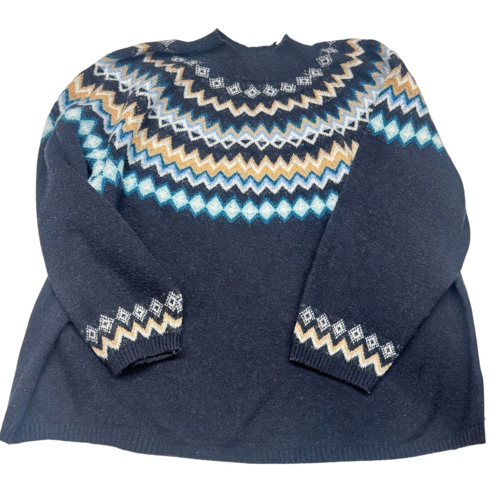 Croft & Barrow Womens Plus 4X Navy Blue Fair Isle Nordic Knit Sweater SOFT